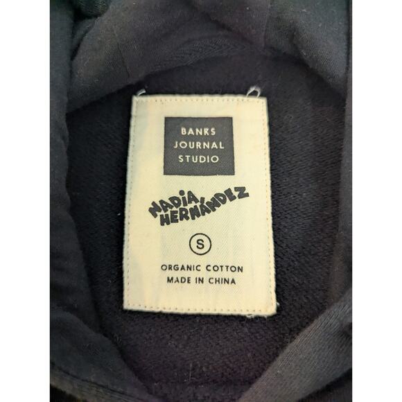 Banks Journal Studio Nadia Hernandez Palm Art Pullover Hoodie Organic Black Sz S - Picture 7 of 8